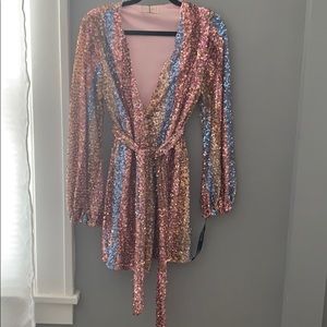 Club L London Multi Stripe Sequin Wrap Dress